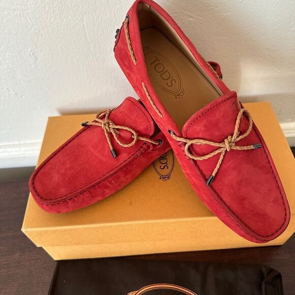TOD'S unisex Laccetto  Red slip-on suede driving Loafers size US6 EU 39-39 1/5 - Picture 7 of 14